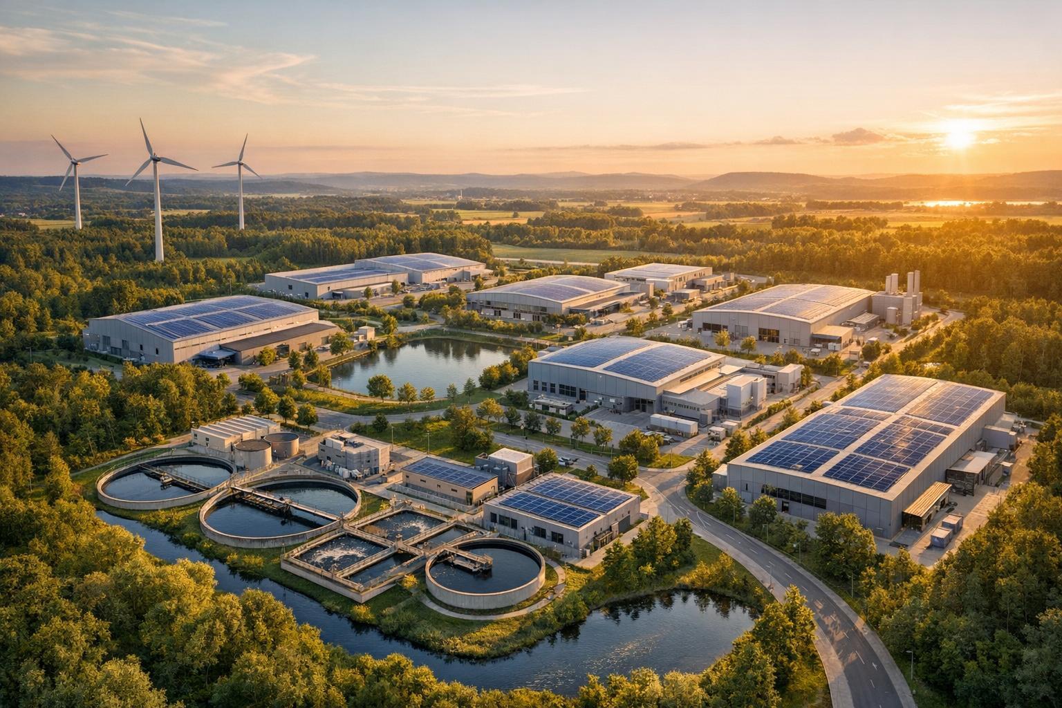 Green Axis integrated engineering — solar rooftops, water treatment plant and wind energy in one sustainable industrial estate